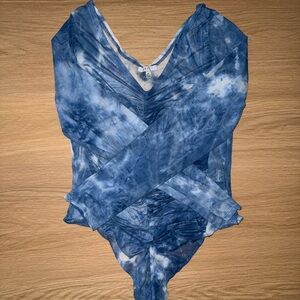 Blue Tie-Dye Long Sleeve Bodysuit
